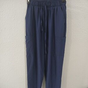 SAMANTHA MARA 4 Way Stretch Scrub Pants Size Large Aqua Blue Pull On Drawstring